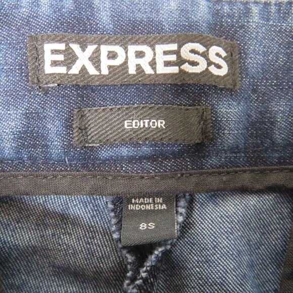 Express Editor Navy Blue Chambray Straight Leg Dress Pants Jeans Trousers 8S - Picture 7 of 8